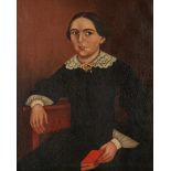 American School O/C Painting, Woman with Book