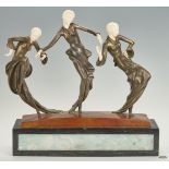 Philippe Art Deco Bronze Sculpture, 3 Dancers