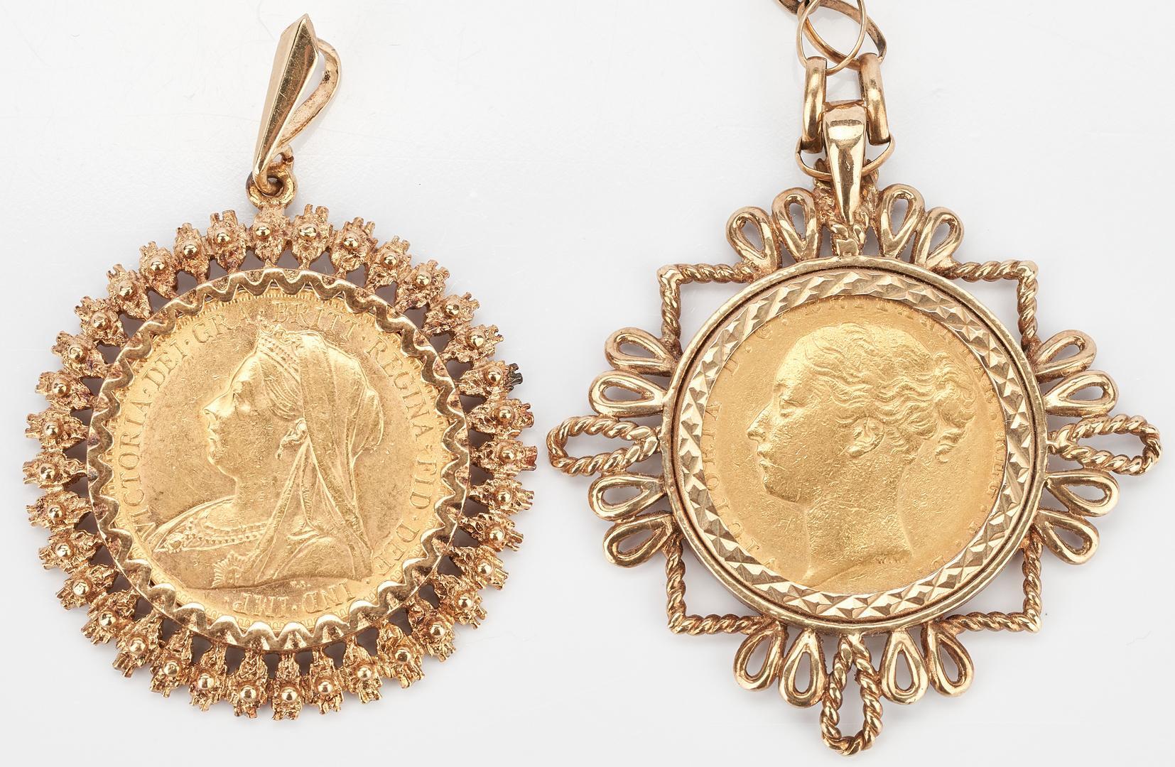 2 Yellow Gold Pendants w/ British Sovereigns