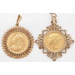 2 Yellow Gold Pendants w/ British Sovereigns