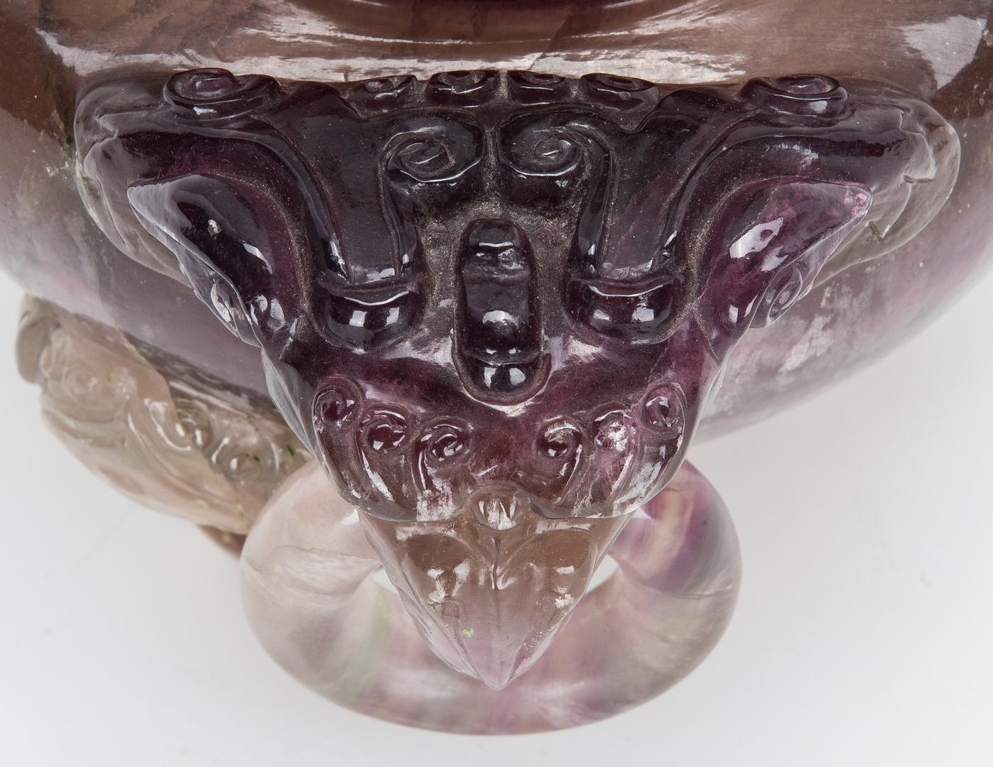 Carved Chinese Agate Censer w/ Foo Dog Finial - Image 4 of 15