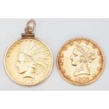 2 U.S. $10 Gold Coins, incl. 1897 Liberty Head, 1910 Indian Head