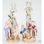 Pair of Meissen Parcel Gilt Figural Candlesticks