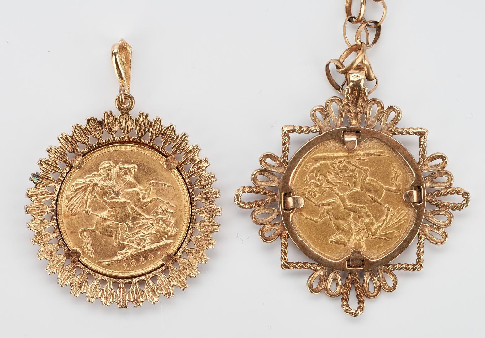 2 Yellow Gold Pendants w/ British Sovereigns - Image 3 of 7