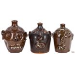 3 NC Folk Pottery Face Jugs, Brown & Cole