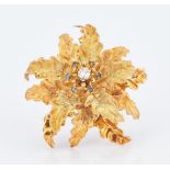 18K Gold & Diamond Flower Brooch