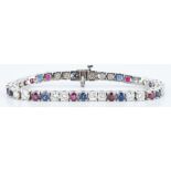 Diamond, Ruby, and Sapphire Tennis Bracelet