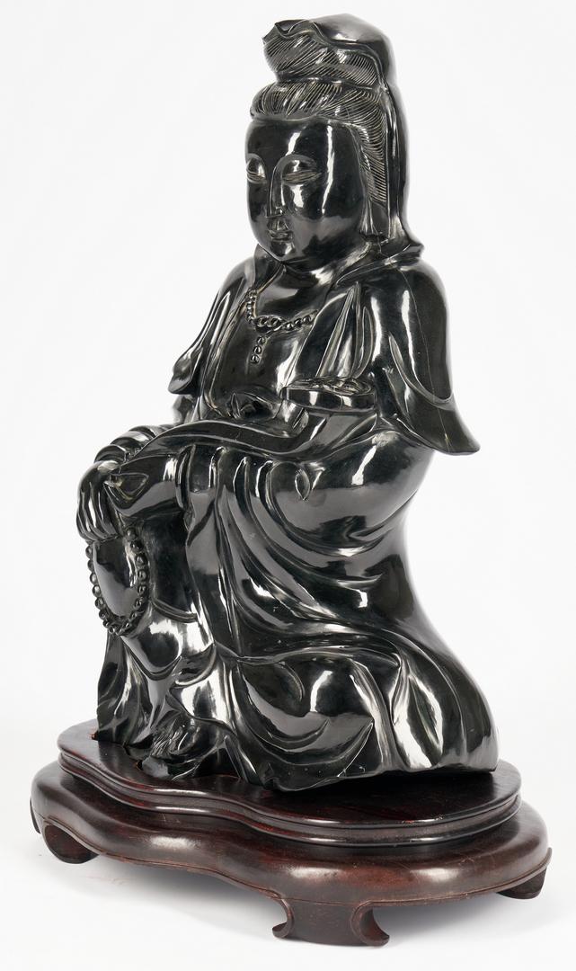 Monumental Black Jade or Hardstone Guanyin, 21" H - Image 7 of 14