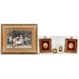 European Porcelain Plaque & 4 Portrait Miniature