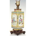 Chinese Famille Rose Cong Vase, mounted as lamp