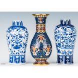Pr. Chinese Blue and White Vases plus Cloisonne Vase, 3 items