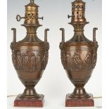 3 Lamps incl. Barbedienne Bronze Urns