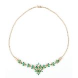 Ladies Emerald & Diamond Floral Necklace