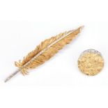 2 Ladies 18K Diamond Pins, Feather & Moon