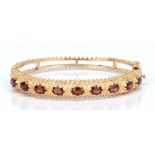 Ladies 14K Yellow Gold & Garnet Bangle Bracelet