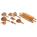11 Wooden Kitchen Tools, Tiger Maple and Burl