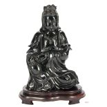 Monumental Black Jade or Hardstone Guanyin, 21" H