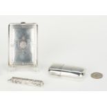 3 Sterling Silver Items, Purse, Pen & Flask
