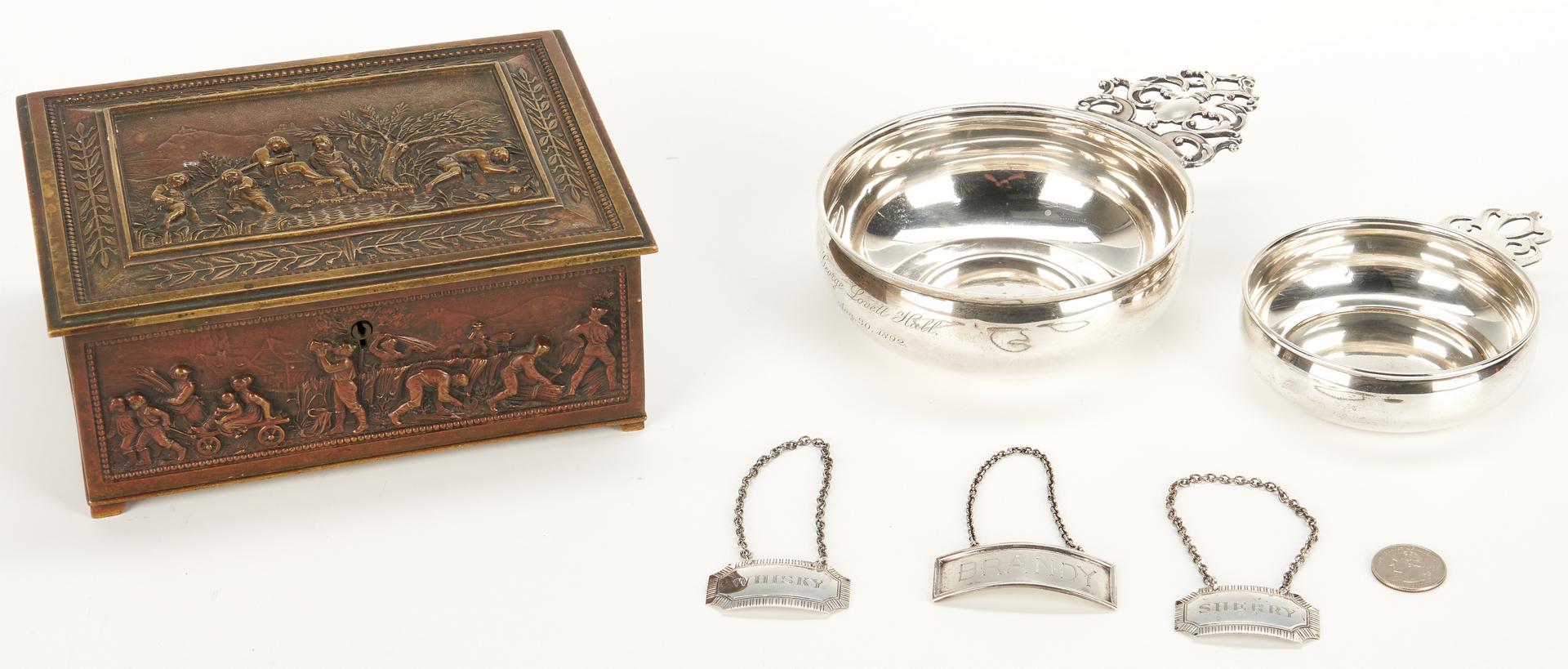 Bronze Box, 2 Sterling Porringers and 3 Liquor Tags - Image 17 of 17