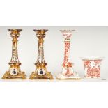 Royal Crown Derby Candlesticks and Cachepot, 4 pcs