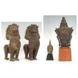 4 Asian Bronzes incl. Temple Dogs & Buddha
