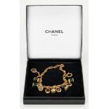 Chanel Gripoix Red & Green Gold Tone Charm Bracelet