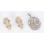 14K Art Deco Style Diamond Earrings & Pave Diamond Pendant, 3 items