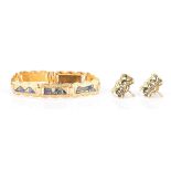 18K Gold Egyptian Tile Bracelet and Earrings