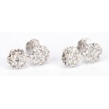 Ladies 18K Diamond Floral Drop Pierced Earrings