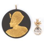 Wedgwood Pendant with Egyptian Motif and 14K Pendant with Quartz