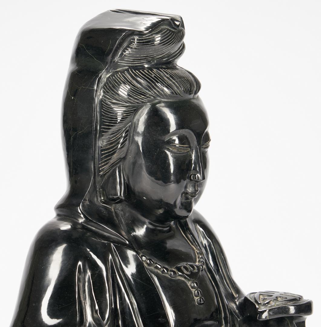 Monumental Black Jade or Hardstone Guanyin, 21" H - Image 6 of 14