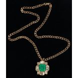 Ladies 11K Emerald, Gold, & Diamond Pendant & Necklace
