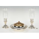 Sterling bowls incl. flower frog, plus candlestick lamps