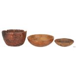 3 American Burl Wood Bowls, 19th century or earlier