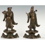 Pair of Daoist Bronze Figural Sculptures