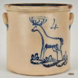 T. Harrington/Lyons Stoneware Crock w/ Cobalt Deer