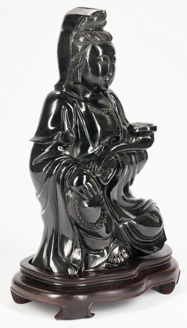 Monumental Black Jade or Hardstone Guanyin, 21" H - Image 5 of 14