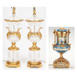 Pair Baccarat Style Crystal Lamps plus Sevres Style Lamp