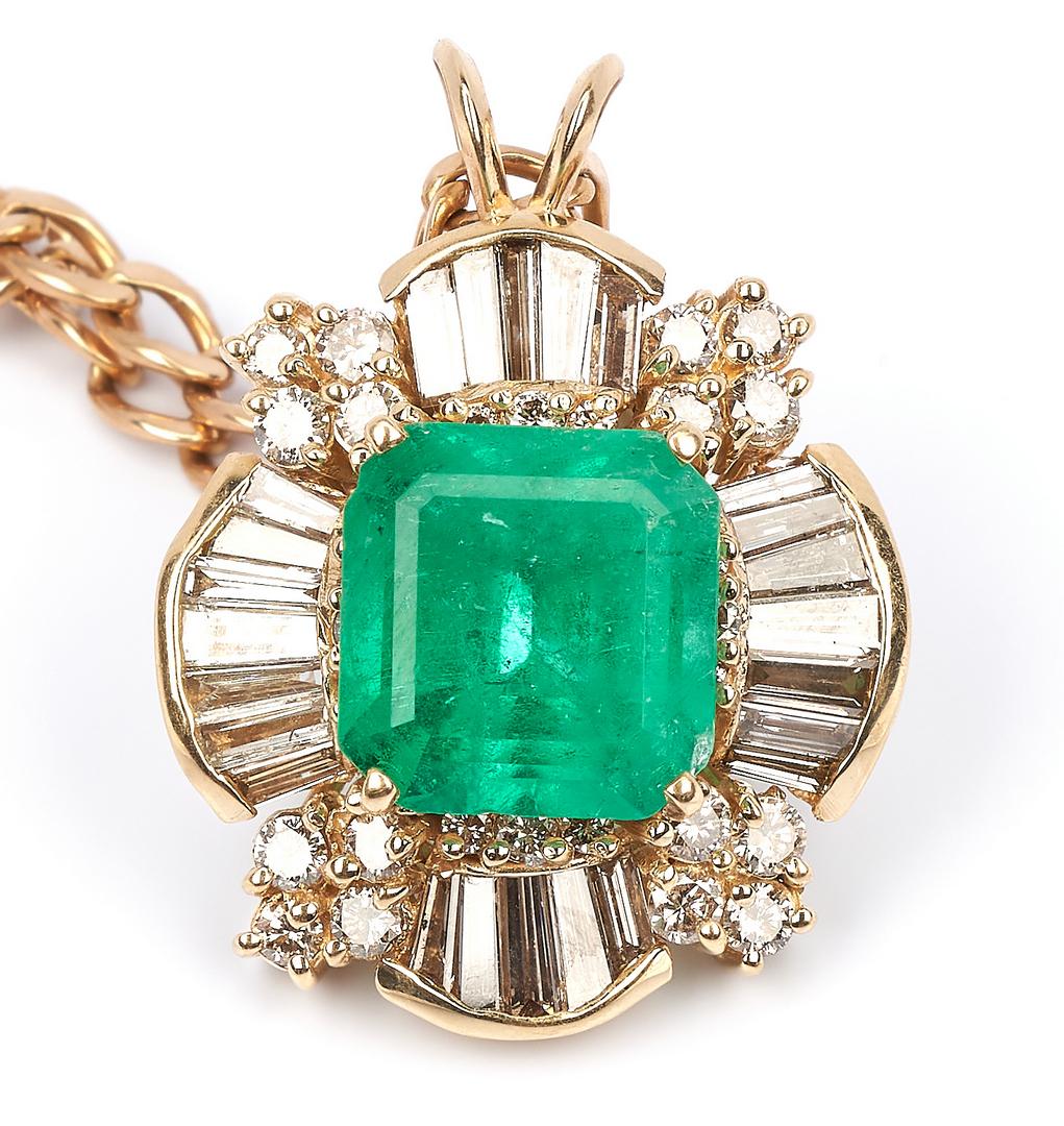 Ladies 11K Emerald, Gold, & Diamond Pendant & Necklace - Image 4 of 6