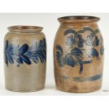 2 Mid-Atlantic Pottery Jars w/ Cobalt Decoration, incl. Myers-Remmey