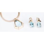 Ladies 14K Topaz Necklace & Topaz and Diamond Earrings