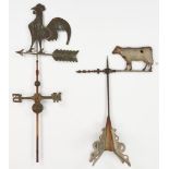 2 Copper Figural Weathervanes - Rooster & Cow