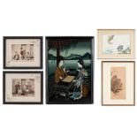 5 Asian Framed Items, inc. Monkeys, Geishas