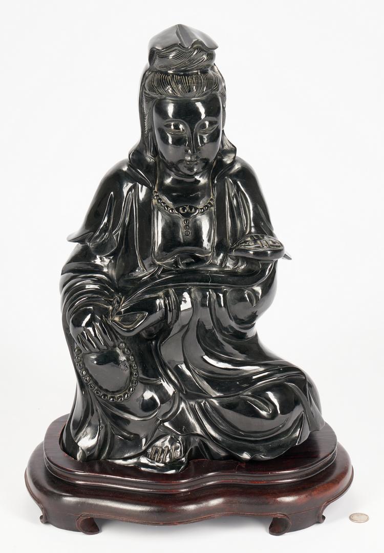 Monumental Black Jade or Hardstone Guanyin, 21" H - Image 2 of 14