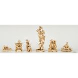 6 Japanese Carved Okimono Figurals