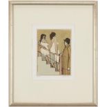 David Schneuer Lithograph, Women on Stairs