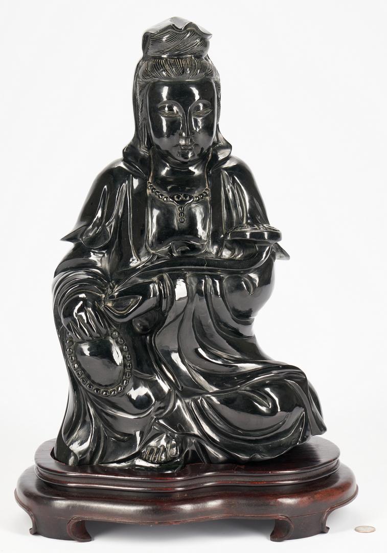 Monumental Black Jade or Hardstone Guanyin, 21" H - Image 14 of 14