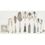 11 pcs coin silver incl. card case, Cincinnati tongs