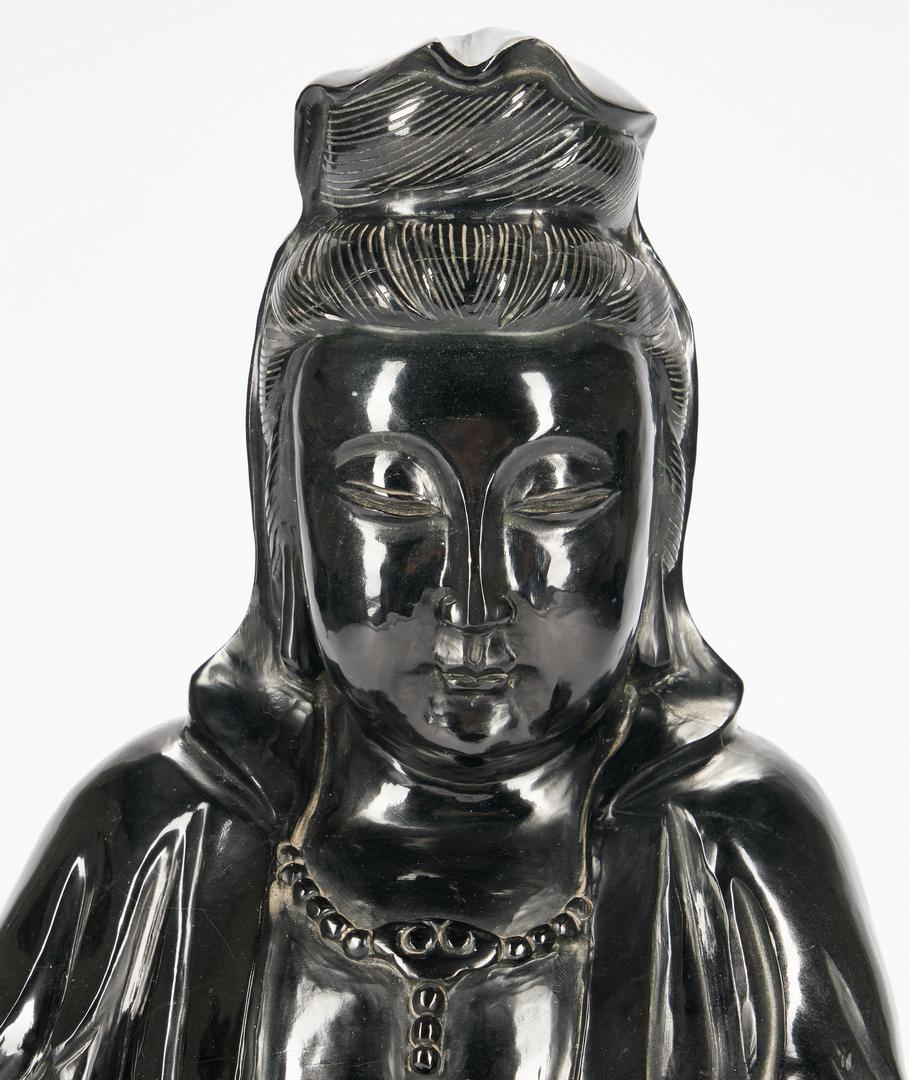 Monumental Black Jade or Hardstone Guanyin, 21" H - Image 3 of 14