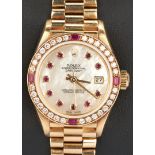 Ladies 18K Rolex Watch w/ Diamond & Ruby Bezel